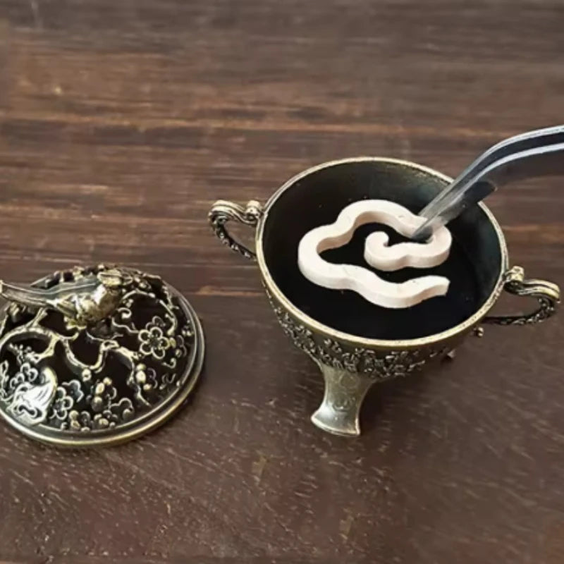 Magpie Lotus Incense Burner | Metal Incense Holder with Handle for Yoga Meditation close-up view