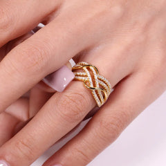 Huitan Hot Trendy Cross Rings Women Wedding Bands Accessories with Dazzling CZ Twist Mod detail view