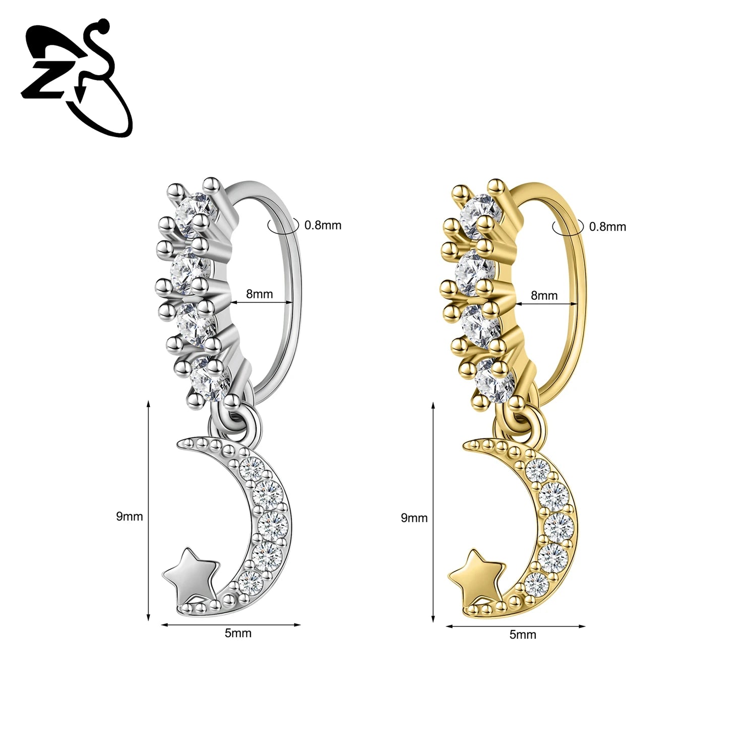 ZS 1 Piece 20G Trendy Hoop Nose Rings Women Moon Star Flower Pendant Septum Piercing Ear detail view