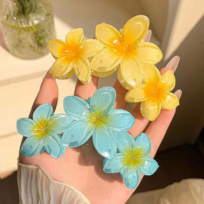 1/2pcs Fashion Gradient Egg Flower Hair Claws Clip For Women Sweet Acrylic Girls Ha additional angle