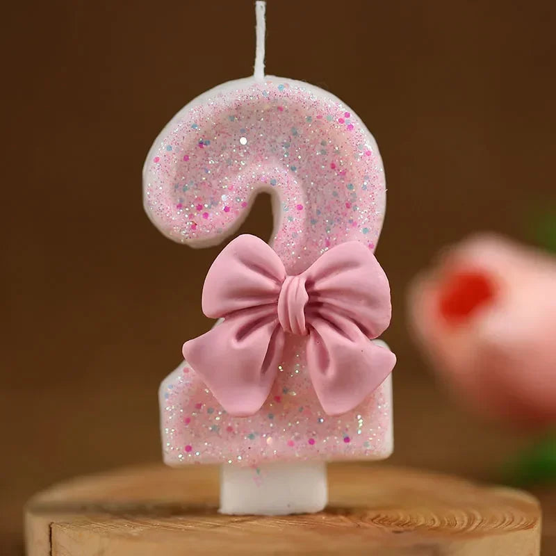 Pink Bow 3D Number Cake Candles for Birthday Party Decorations Birthday