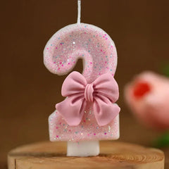 Pink Bow 3D Number Cake Candles for Birthday Party Decorations Birthday