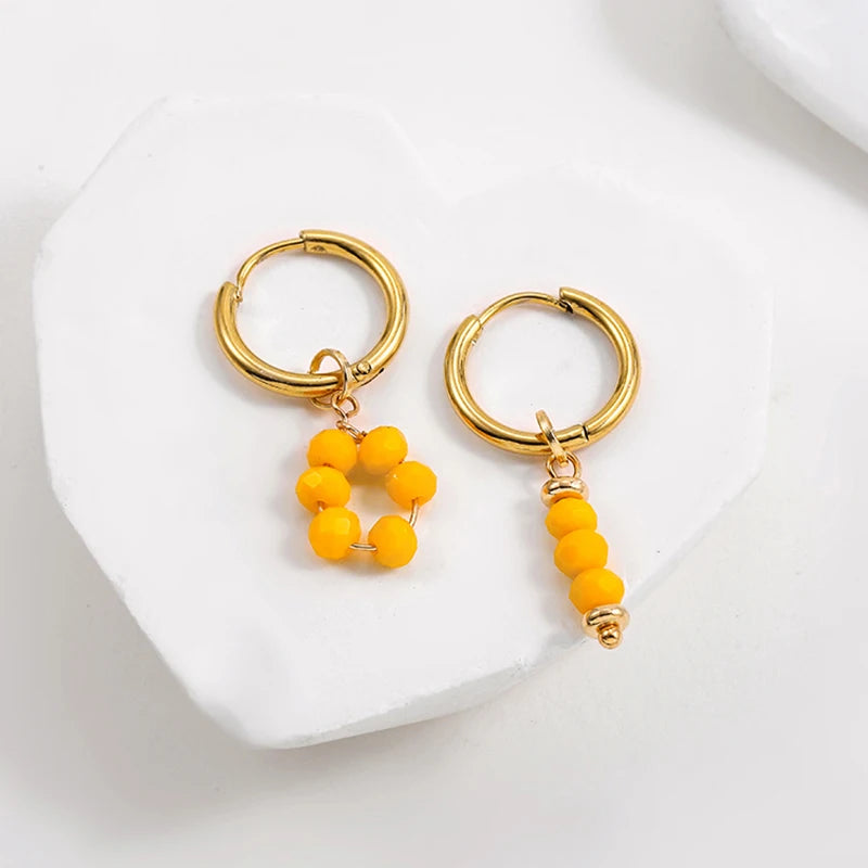 Trendy Asymmetry Pearl Drop Earrings | Stainless Steel Huggie Hoops for Women additional angle