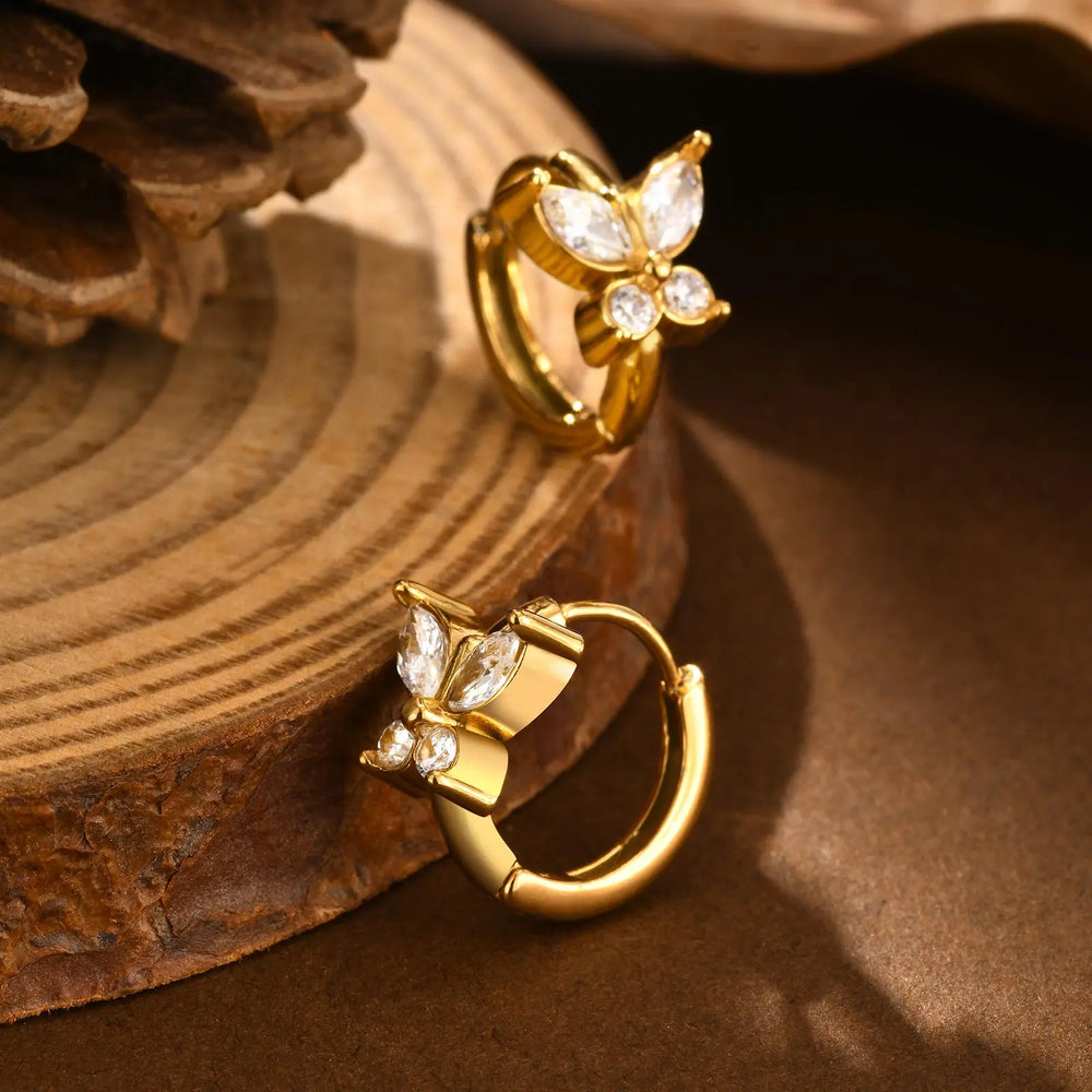 Heart-Shaped Zircon Earrings for Women | Stainless Steel Gold Hoop Earrings close-up view