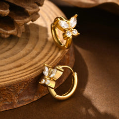 Heart-Shaped Zircon Earrings for Women | Stainless Steel Gold Hoop Earrings close-up view