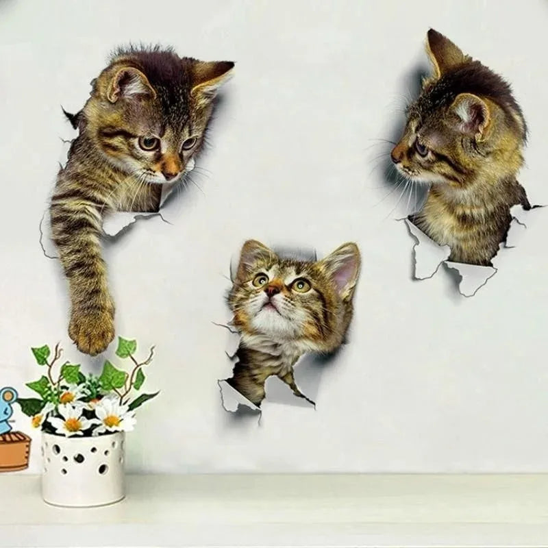 3D Cute Cat Wall Stickers | Self-adhesive Removable Wallpaper for Kids Room Living Room Bedroom Bath