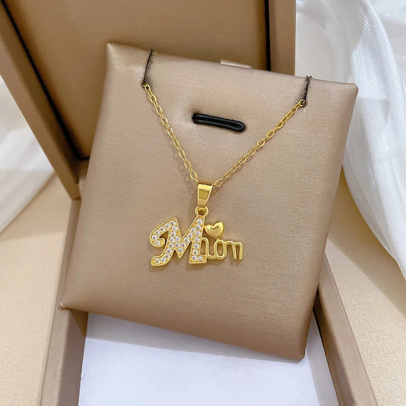 Mama Heart Pendant Necklace | Stainless Steel Crystal Choker for Women