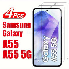 4Pcs 10D Tempered Glass Screen Protector for Samsung Galaxy A55 5G - Clear HD Film