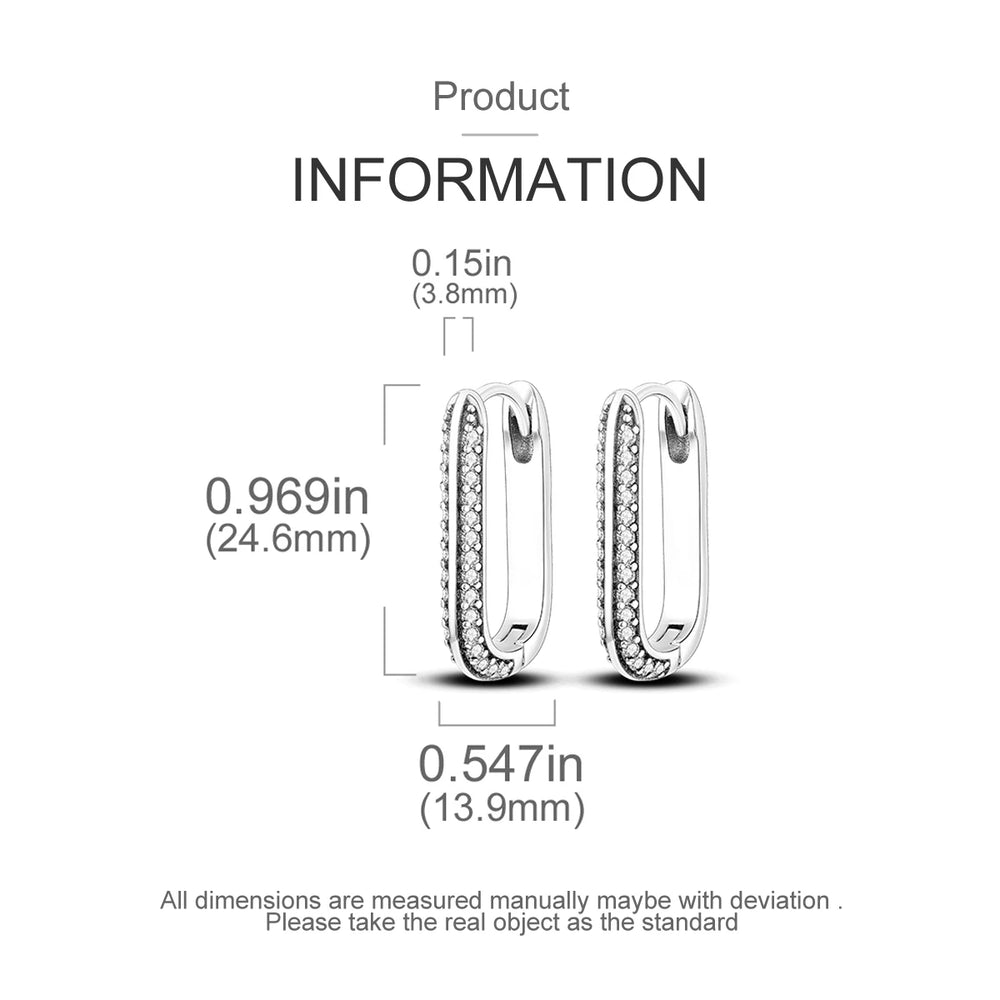 Original 925 Sterling Silver Women Hoop Earrings High Quality Shine Zircon U Shaped Clas detail view