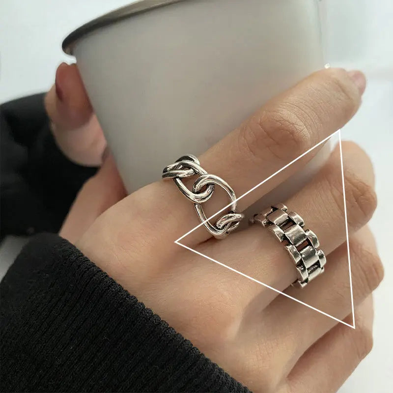 VENTFILLE 925 Sterling Silber Geometrischer Mehrschichtiger Ring mit runden Perlen | Modischer Punk-Temperament-Schmuck