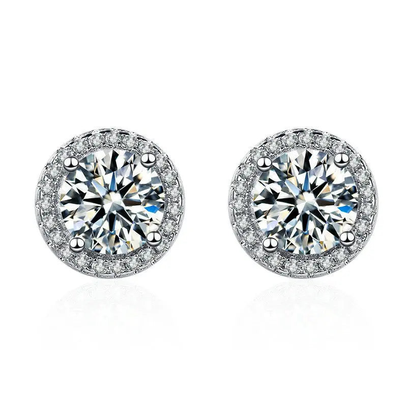 925 Sterling Silver Stud Earrings | Zircon and Colored Gemstone Elegant Jewelry close-up view
