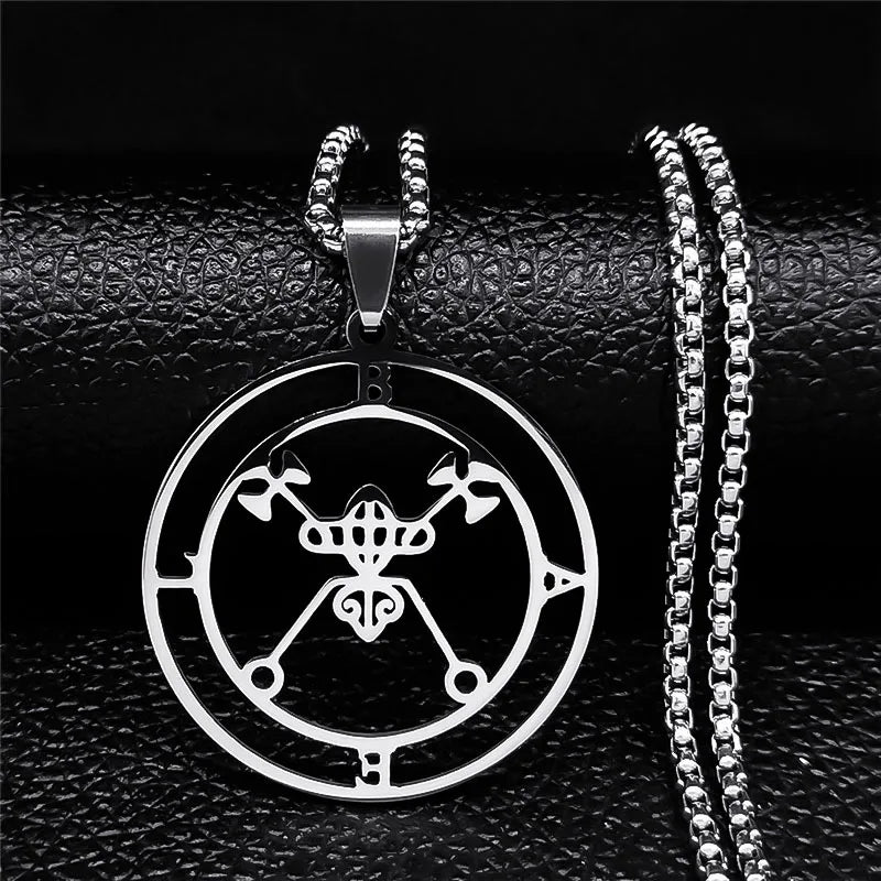 Sigeal Sigil De Lucifer Stainless Steel Satan Necklace | Asmoday Key Baphomet Penda additional angle