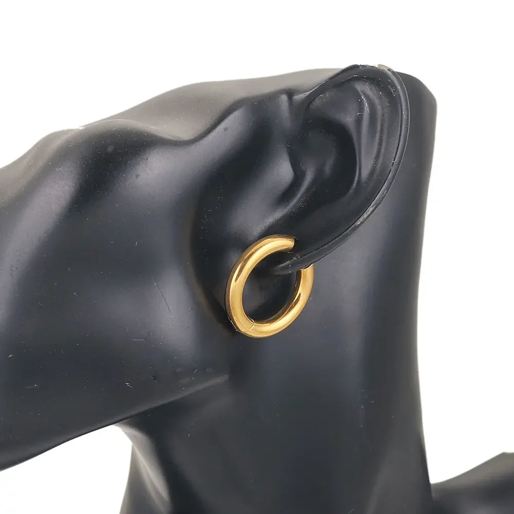 6pcs Stainless Steel 4mm Thick Earrings Gold Plated Large Round Korean Ear Rings Ho additional angle