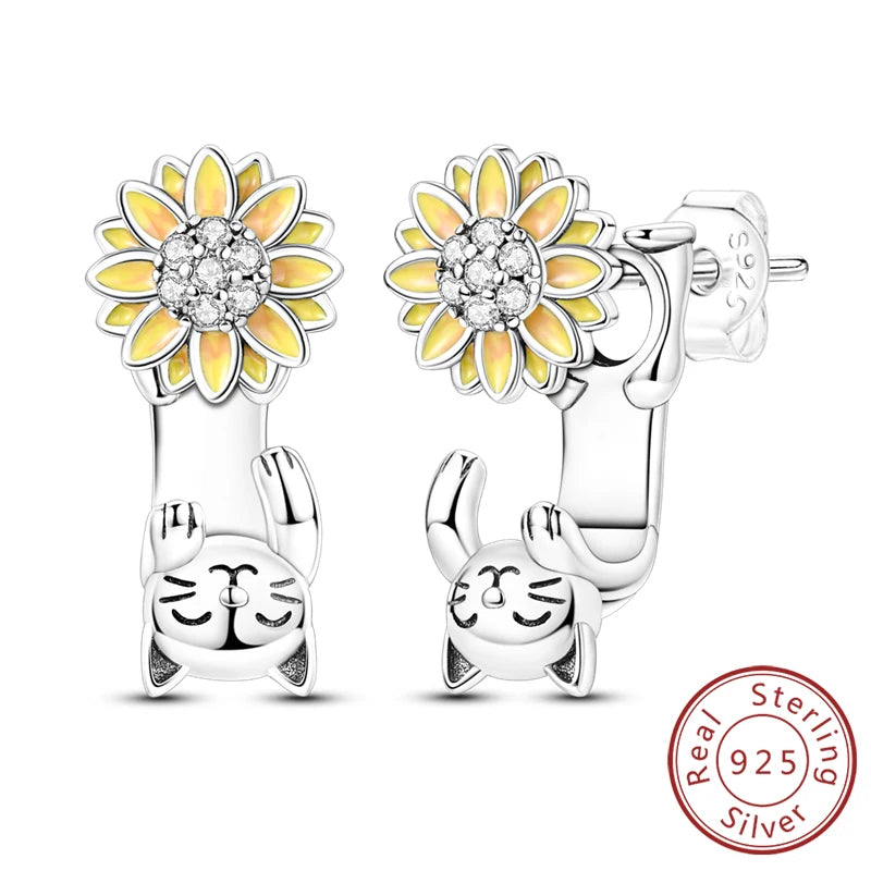 925 Stainless Steel Stud Earrings For Women Girls Simple Flower Bow Star Moon Zircon lifestyle view