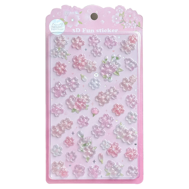 Korean Import Original NEKONI Sakura Cherry Blossom Pink 3D Relief Stickers Scrapbooking Diy Journal Cute Stationery Sticker