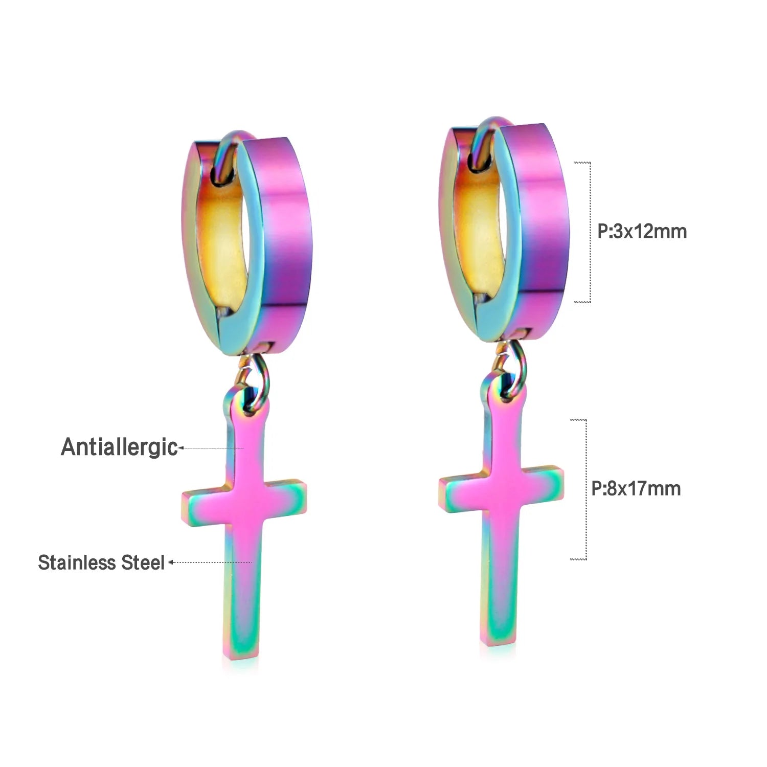 LUXUSTEEL Trendy Cross Women's Stainless Steel Hoop Earrings Colorful Metal Stud Drop Earrings Fashionable Jewelry Gift