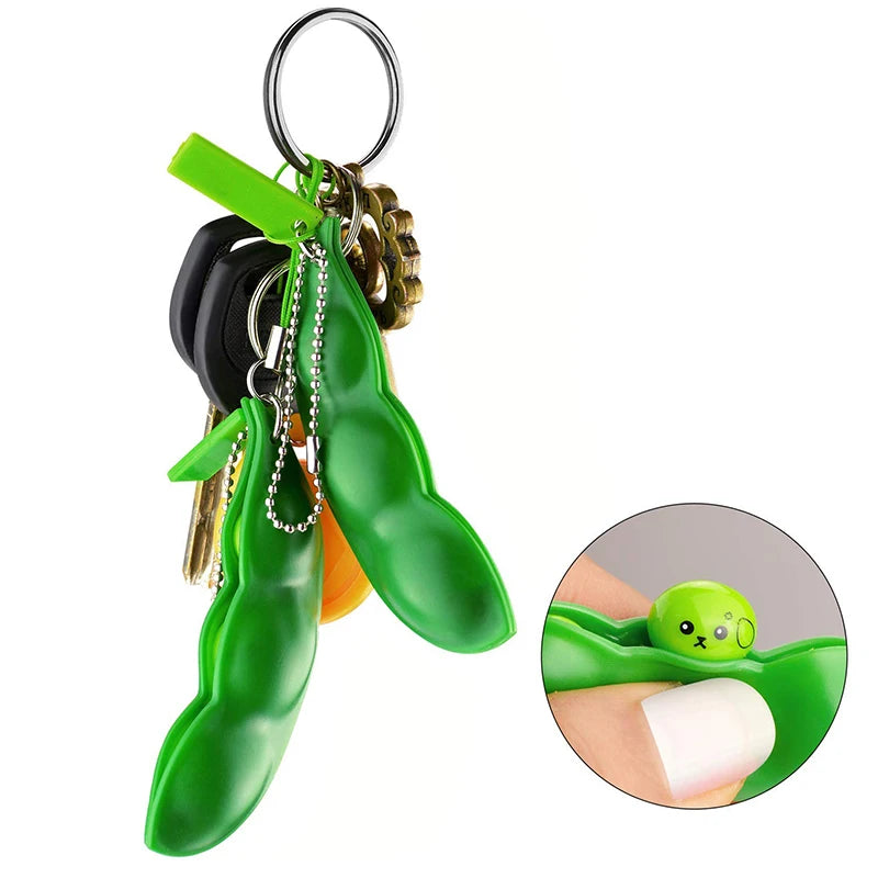 2Pcs Peapod Fidget Toy Squeeze A Bean Edamame Pea Keychain Keyring Extrusion Soybea additional angle