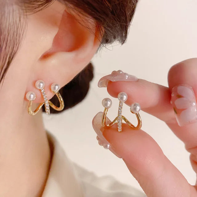 Upscale 14k Gold Jewelry Real Gold Earrings Zircon Pearl Twist Luxury Stud Earrings additional angle