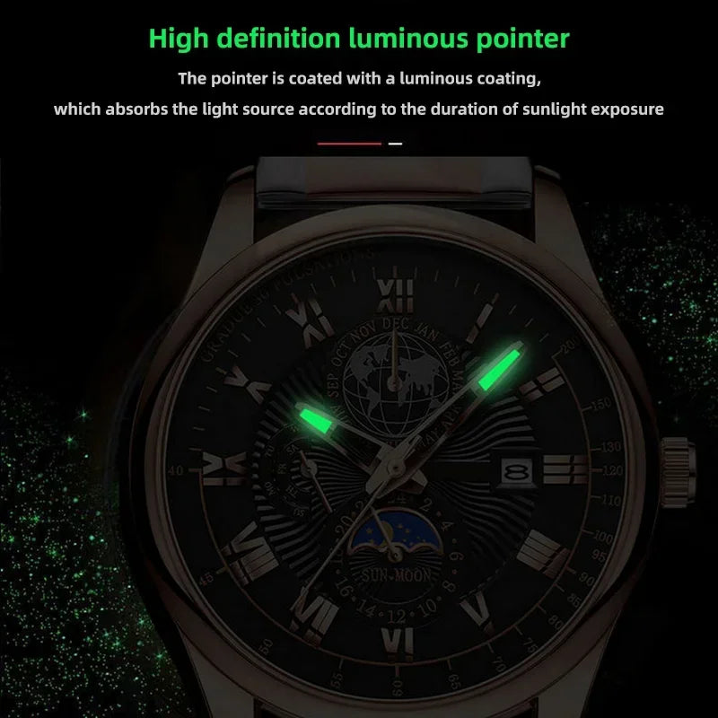 2026 Luxury Men's Sport Watch | Waterproof Luminous Leather Quartz Wristwatch close-up view