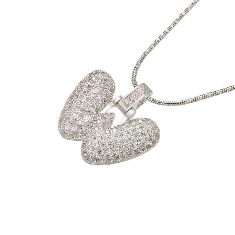 Silver Bubble Initial Letter Necklace | Customizable 26 Letters Pendant Jewelry for W alternate view