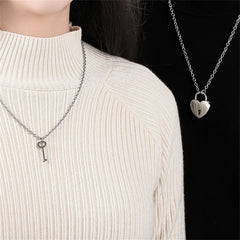 Romantic Key and Heart Couple Necklace Set | Stainless Steel Lock and Key Pendant for Lovers