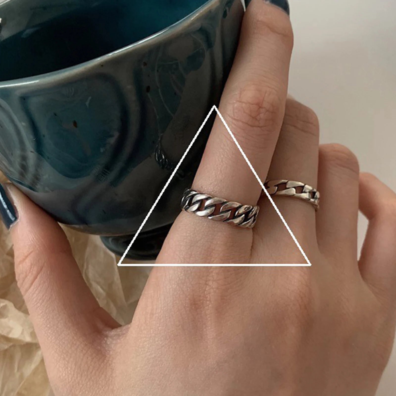 925 Sterling Silver Finger Rings New Fashion Creative Cross Hollow Chain Geometric Pa lifestyle view