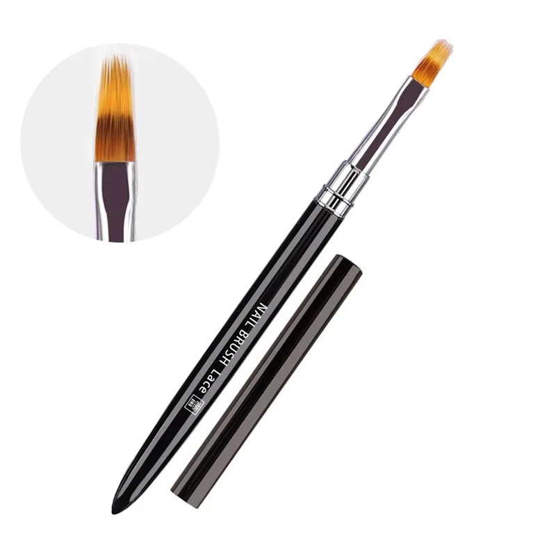 Nail Art Brush Metal Handle Phototherapy Acrylic UV Gel Brush Nails Extension Builder close-up view