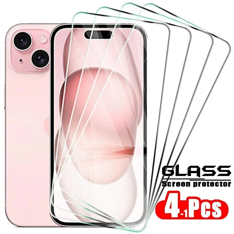 4PCS Full Cover Tempered Glass Screen Protector For iPhone 15 14 13 12 11 Pro Max Protection Glass For iPhone 14 15 16 Pro Max