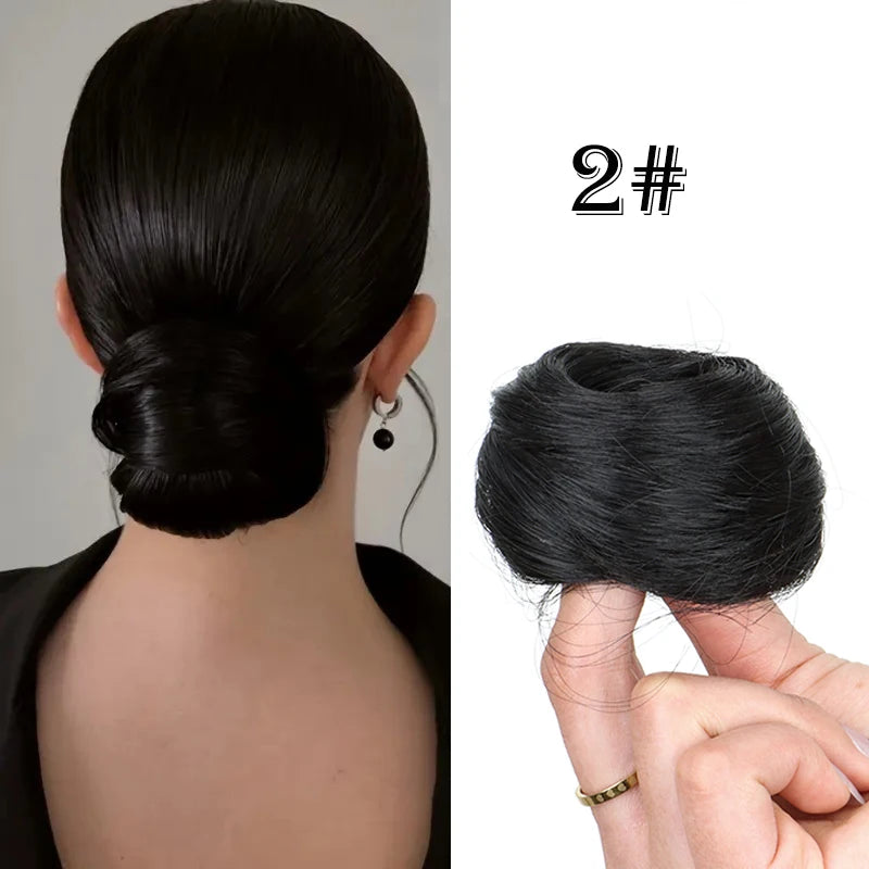 Elegant Synthetic Hair Bun for Women Soft Comfortable Chignon Style Elastic Rubber Band detail view