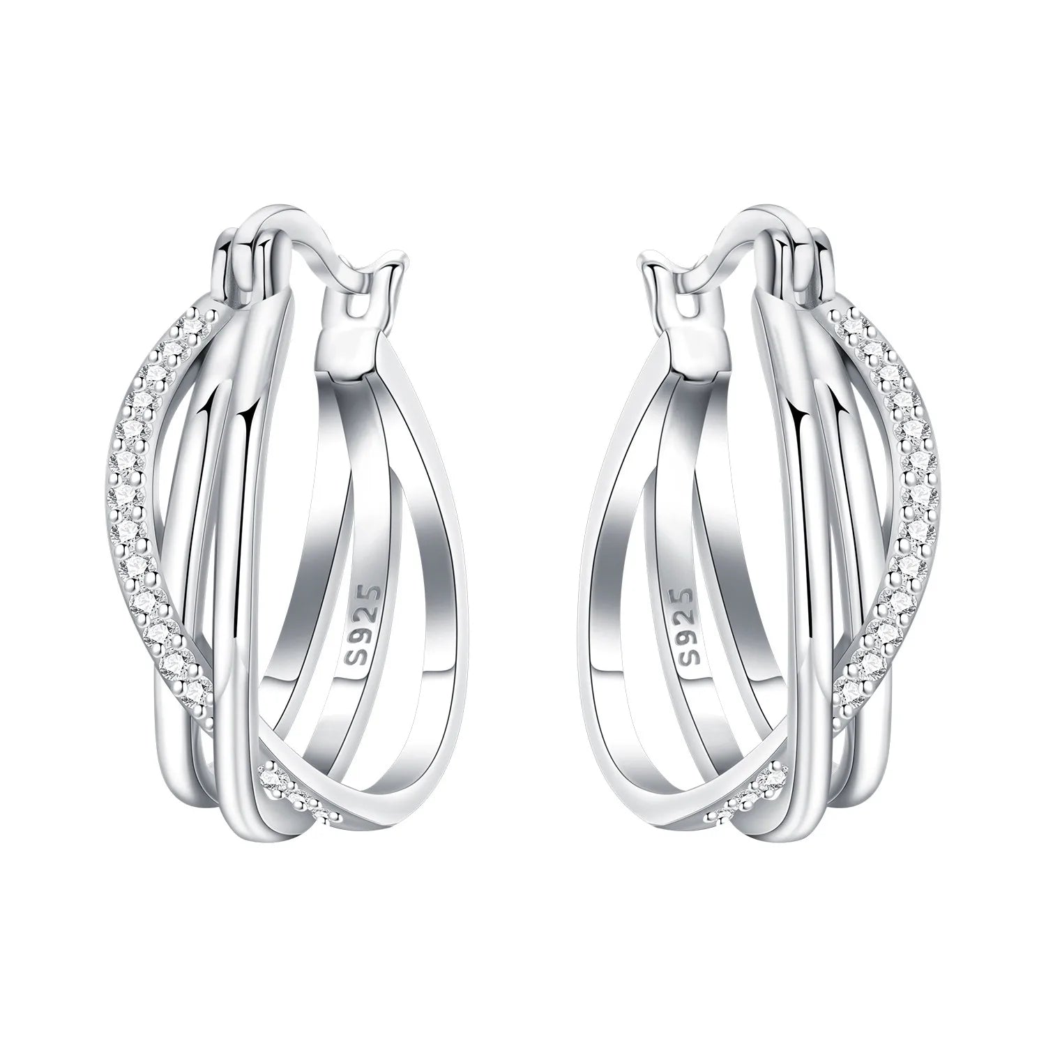 Orstarry S925 Sterling Silver Square Chain With Stone Inlaid Earrings Hoop Earrings additional angle