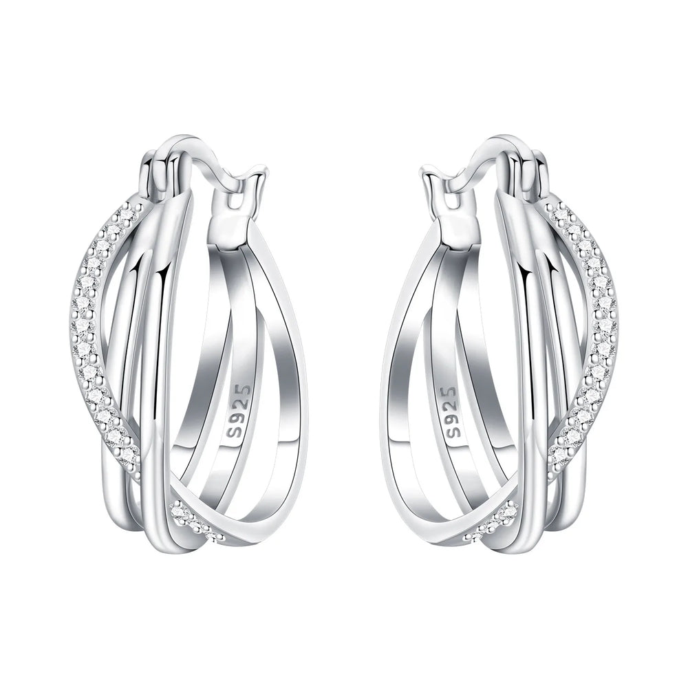 Orstarry S925 Sterling Silver Square Chain With Stone Inlaid Earrings Hoop Earrings additional angle