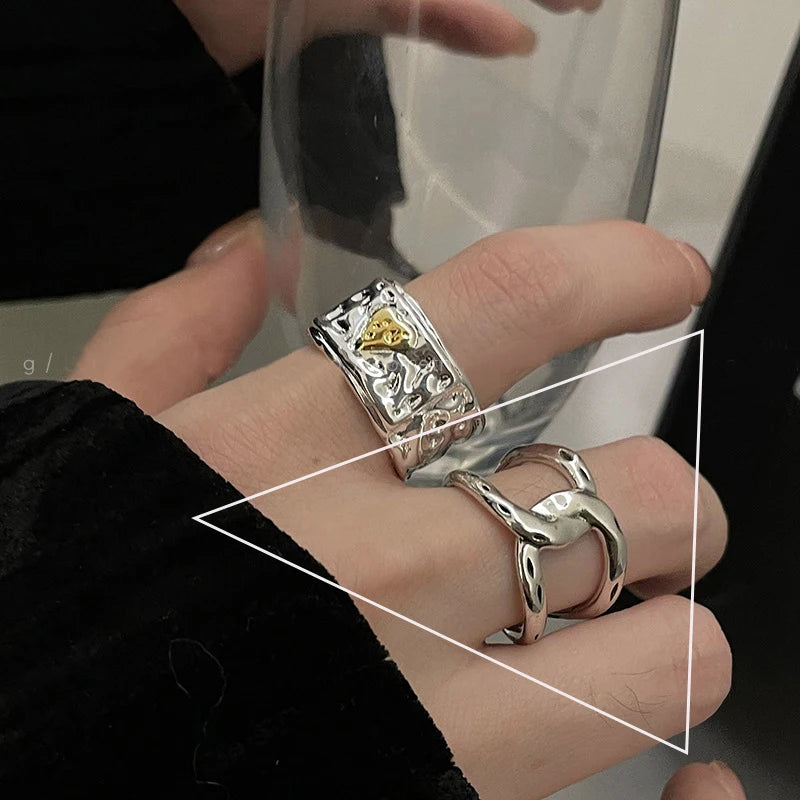 VENTFILLE 925 Sterling Silver Trend Arched Wide Ring For Female Geometry Punk Desig additional angle