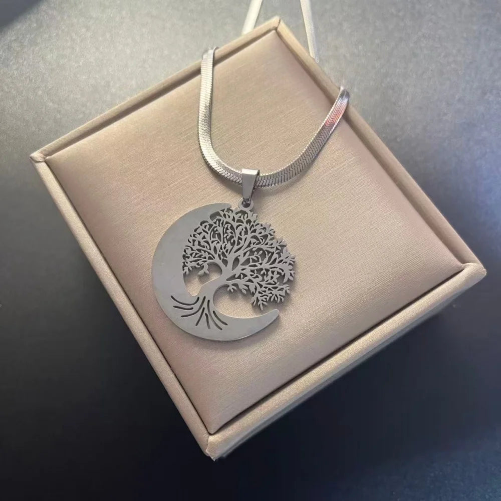 Tree of Life Pendant Necklace | Stainless Steel Family Tree Jewelry for Men and Women detail view