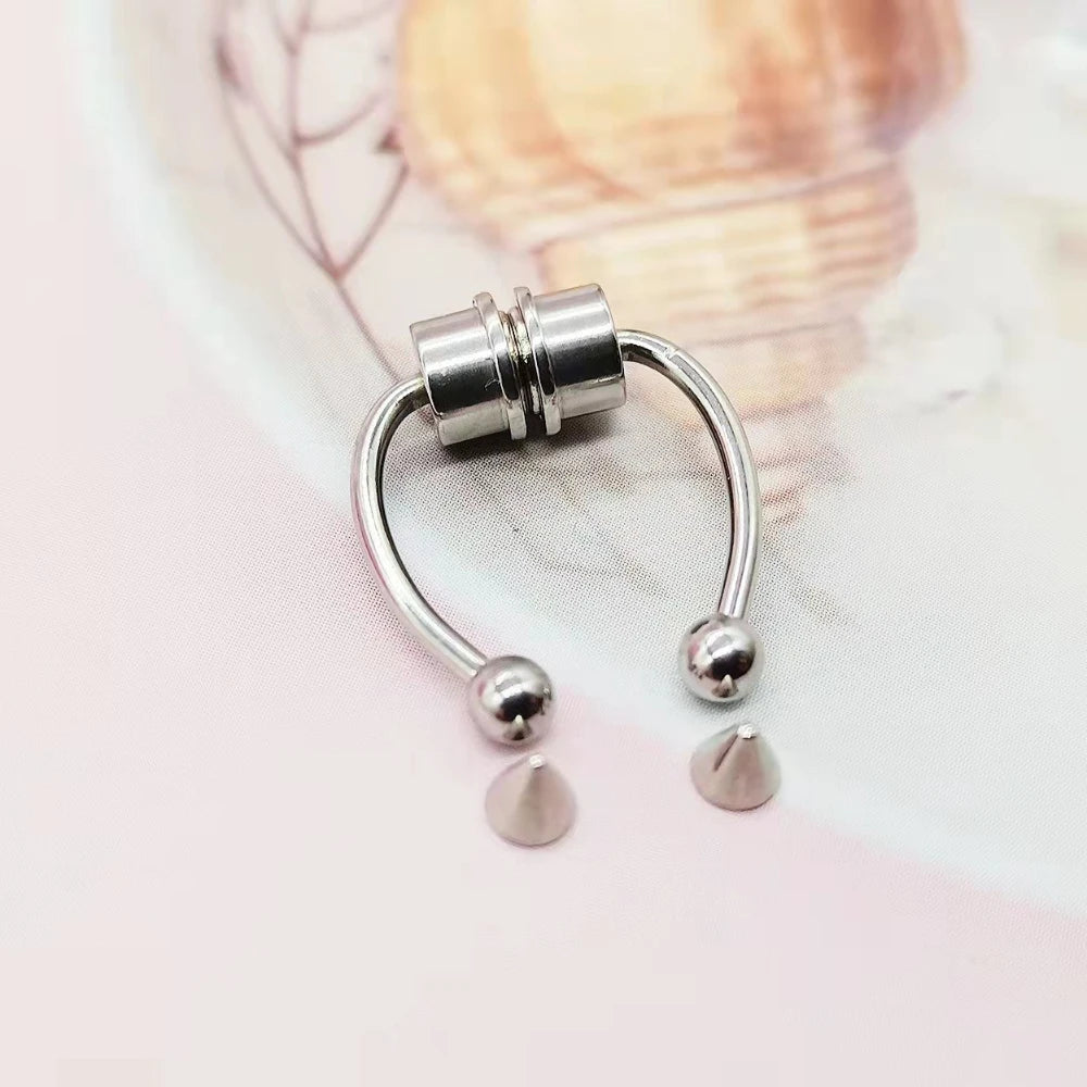 Gothic Magnet Fake Nose Ring Non Piercing Nose Clip Stainless Steel Fake Piercing Hoop S detail view