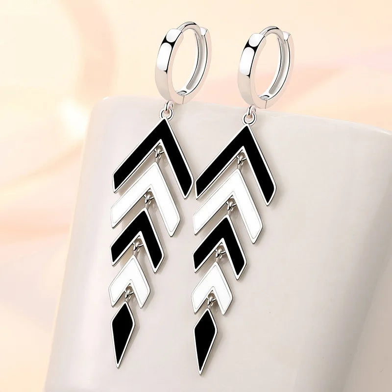 Women's 925 Sterling Silver Black & White Zircon Pendant Earrings Set Fashionable Jew alternate view