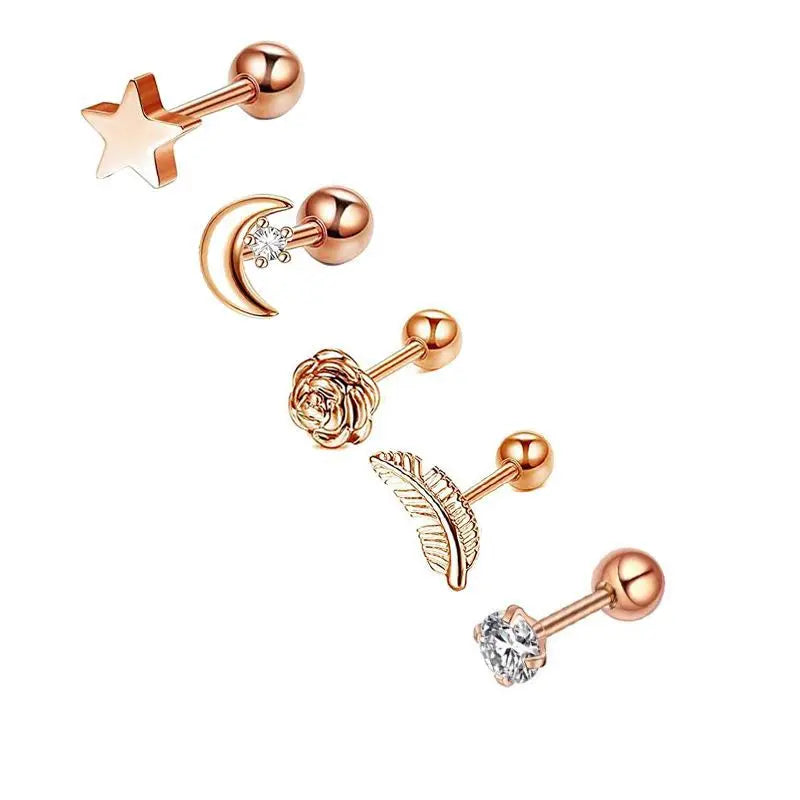 5PCS Heart Tragus Piercing Stud Earring Set Small Lobe Stud Earrings Cartilage Piercing detail view