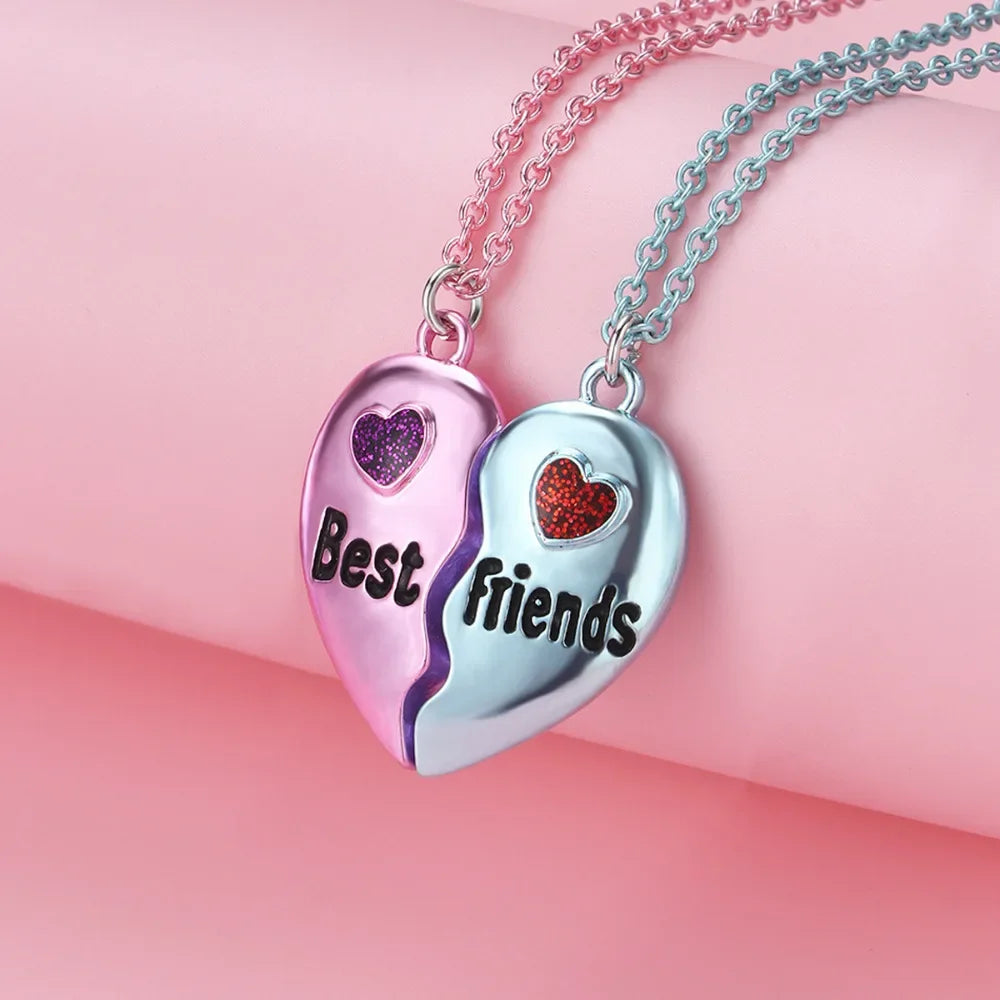 A Girl 2Pcs/set Multicolour Heart-shaped Stitching Best Friend Bestie Necklace BFF Frien detail view