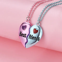 A Girl 2Pcs/set Multicolour Heart-shaped Stitching Best Friend Bestie Necklace BFF Frien detail view