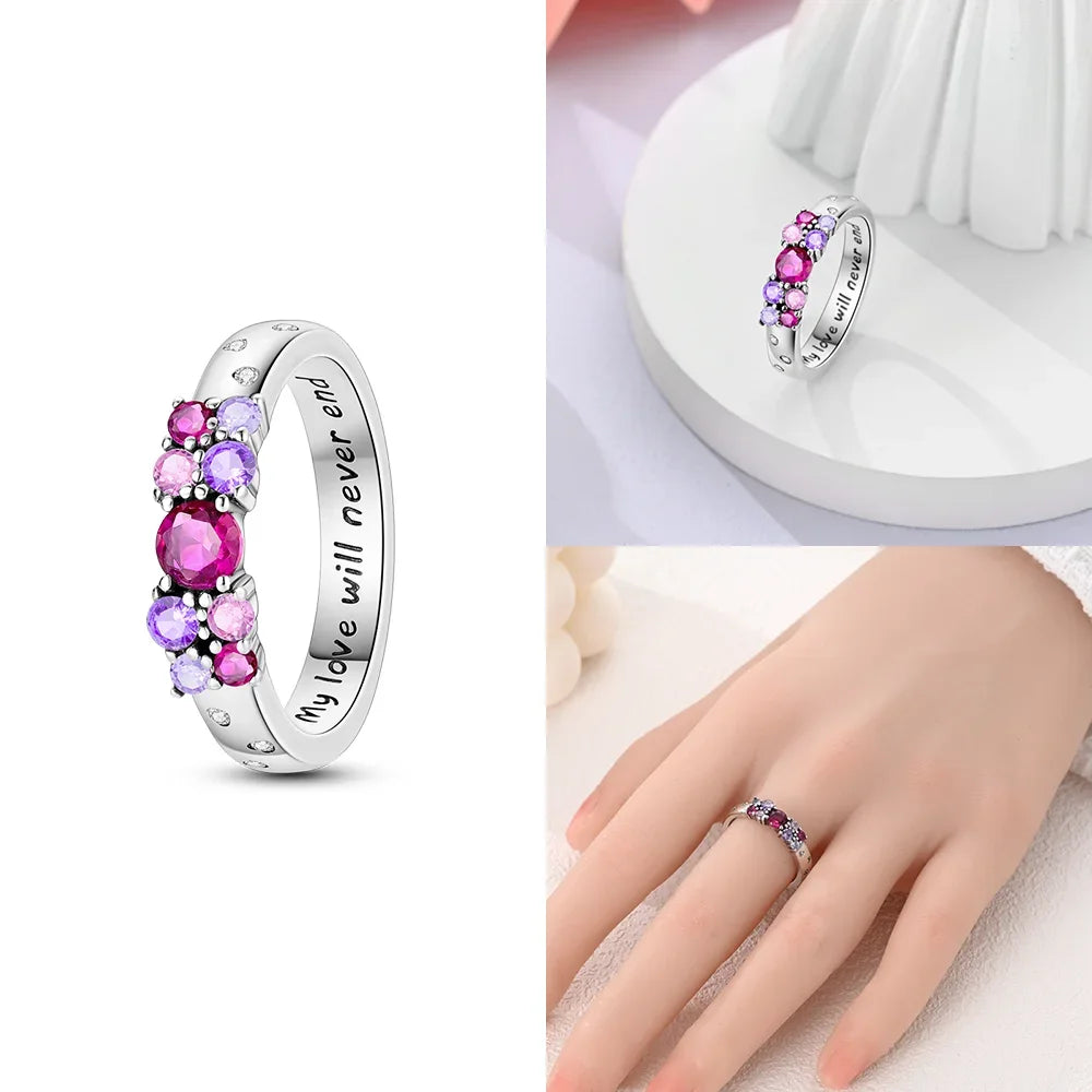 Original Romantic Heart-shaped White Zircon Shell Bowknot Rings 925 Sterling Silver additional angle