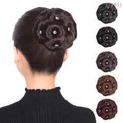 Synthetic Hair Bun Bud Hair Clips With Rhinestones Colorful Shiny For Women Ponytail Claw Clip Lifel