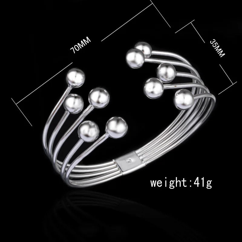 Andara 925 Silver Bead Open Cuff Bracelet Bangle | Unisex Sterling Silver Jewelry Gif lifestyle view