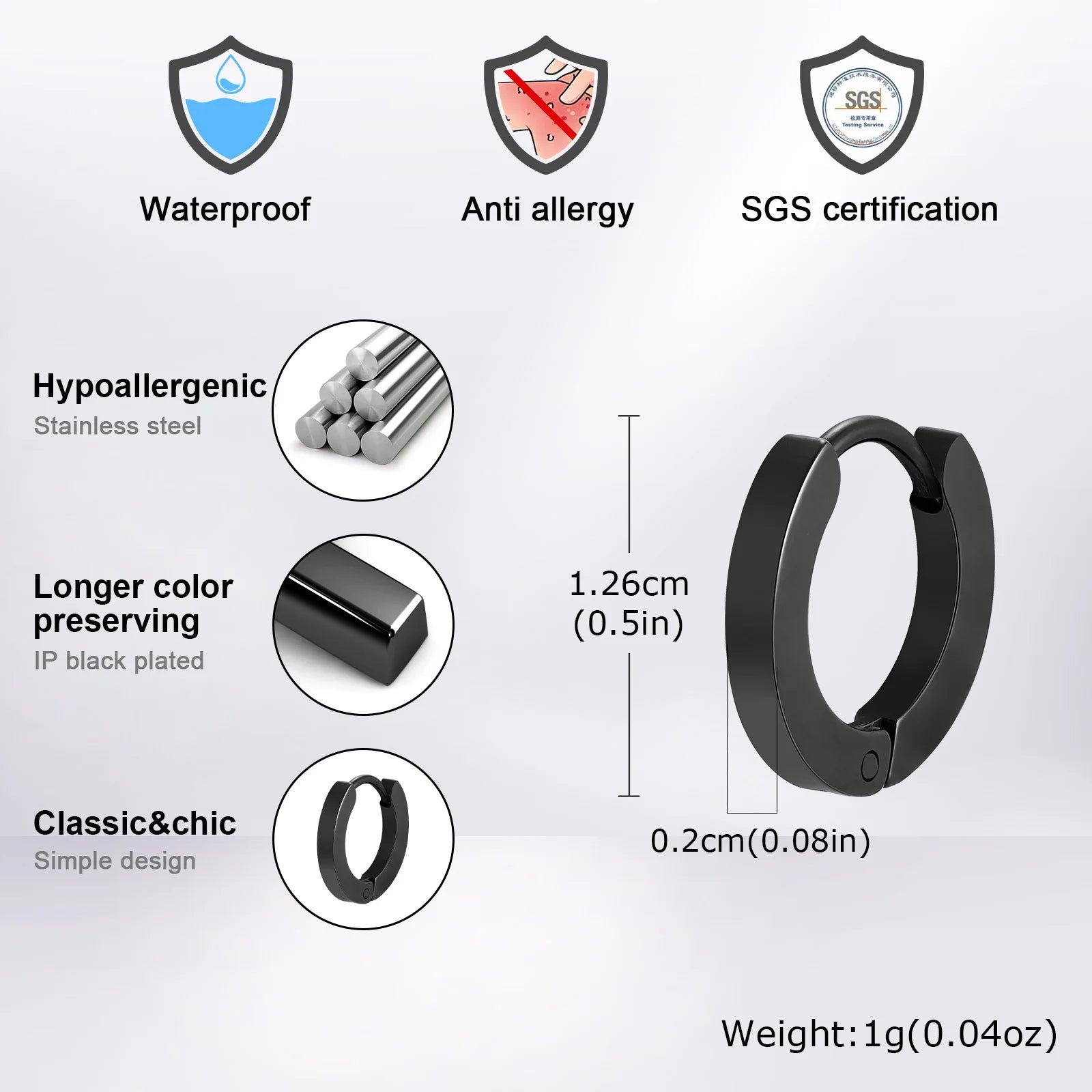 Vnox Small Hoop Huggie Earrings | Glossy Stainless Steel Minimalist Earrings for Women close-up view