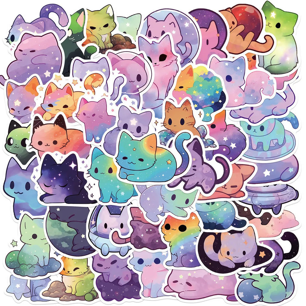 50PCS Colorful Starry Sky Cat Waterproof Graffiti Stickers | Decals for Helmet, Bicyc alternate view