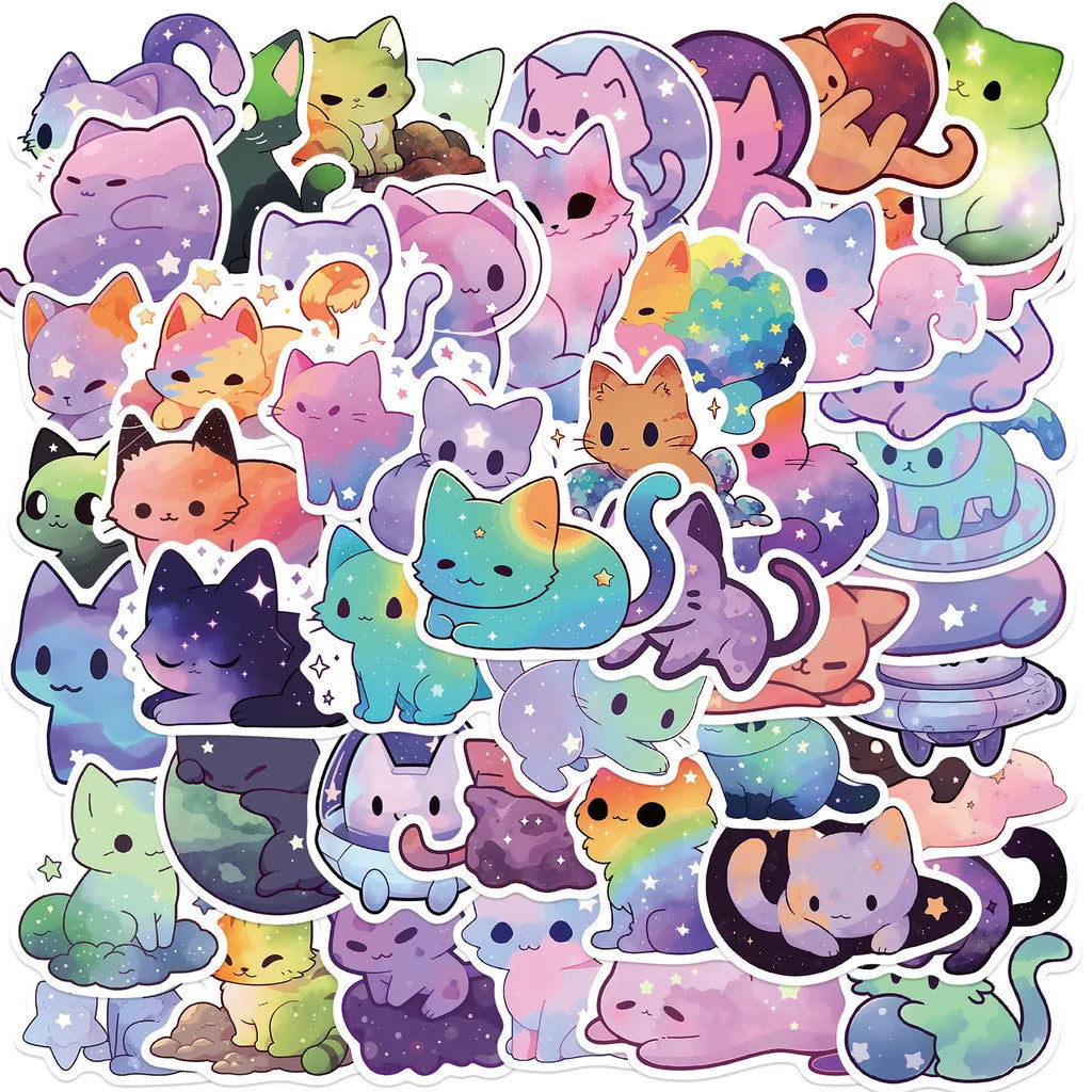 50PCS Colorful Starry Sky Cat Waterproof Graffiti Stickers | Decals for Helmet, Bicyc alternate view