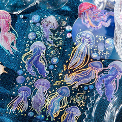 Jellyfish Theme PET Waterproof Stickers | Vintage Ocean Art for Scrapbooking alternate view