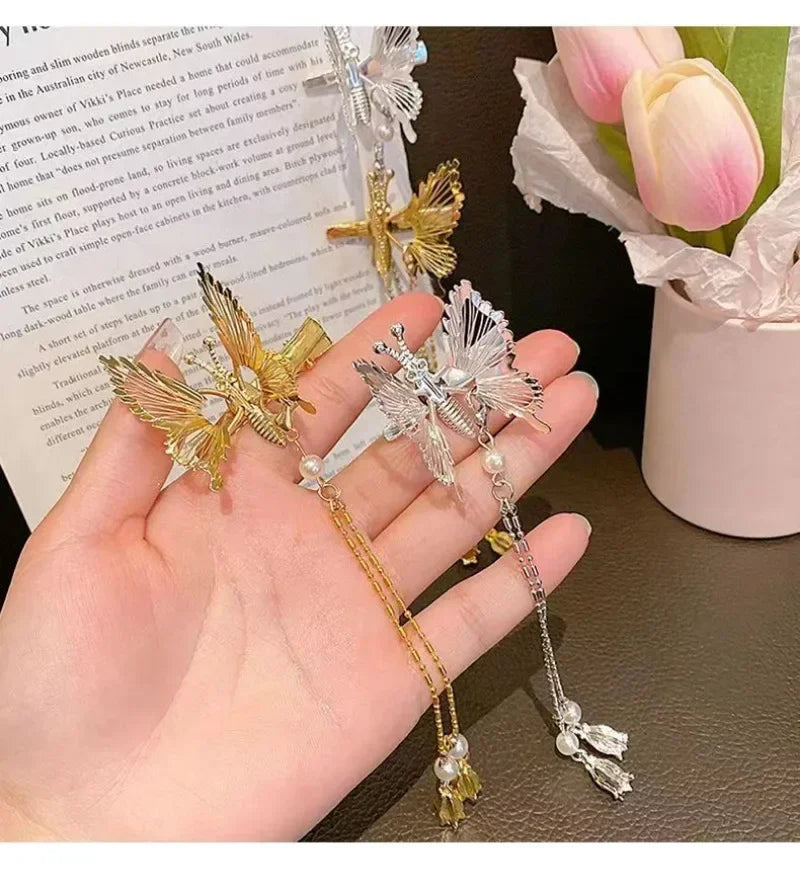 1/2pcs Butterfly Hairpin Vintage Elegant Tassel Hair Clip Moving Butterfly Bangs Side Clip Trembling Butterfly Hairpin Headdress
