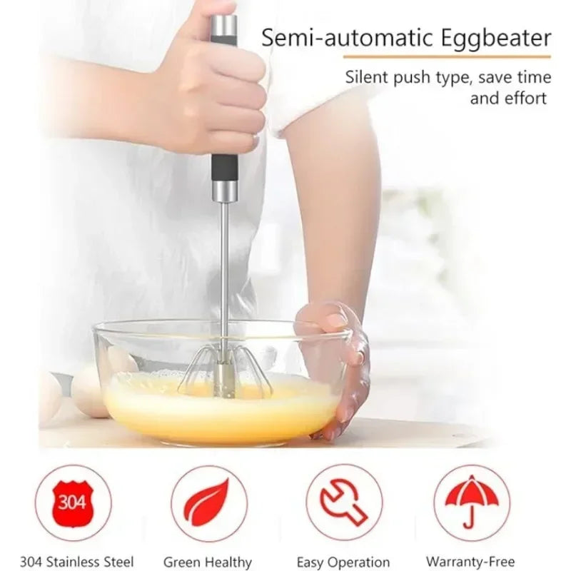 Rubber Semi-automatic Egg Beater Rotatable Stainless Steel Kitchen Mixer | Manual W additional angle