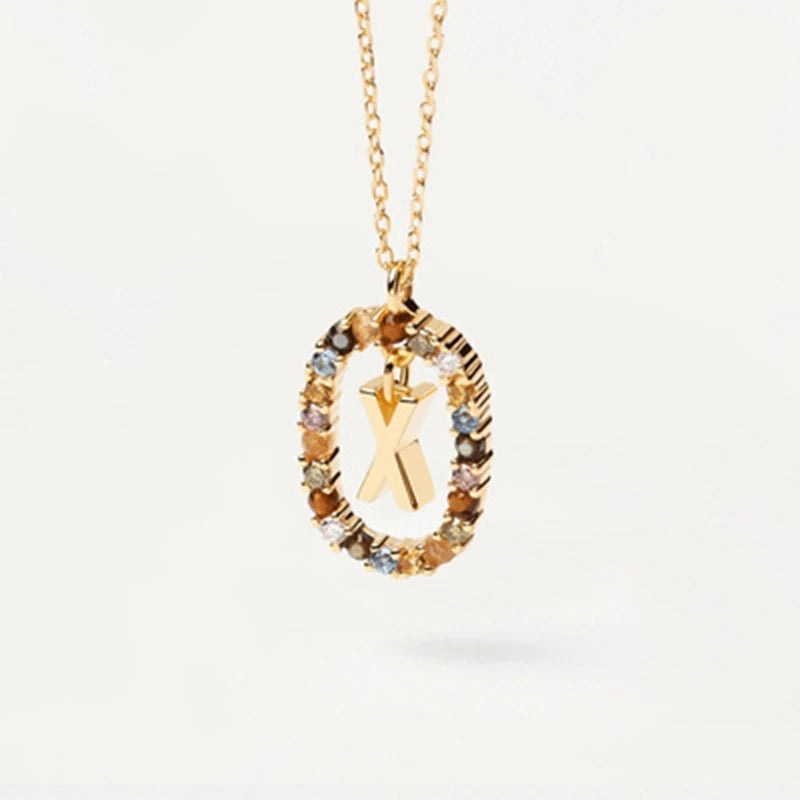 925 Sterling Silver Gold Initial Necklace | Personalized Letter Pendant with Zirconia lifestyle view