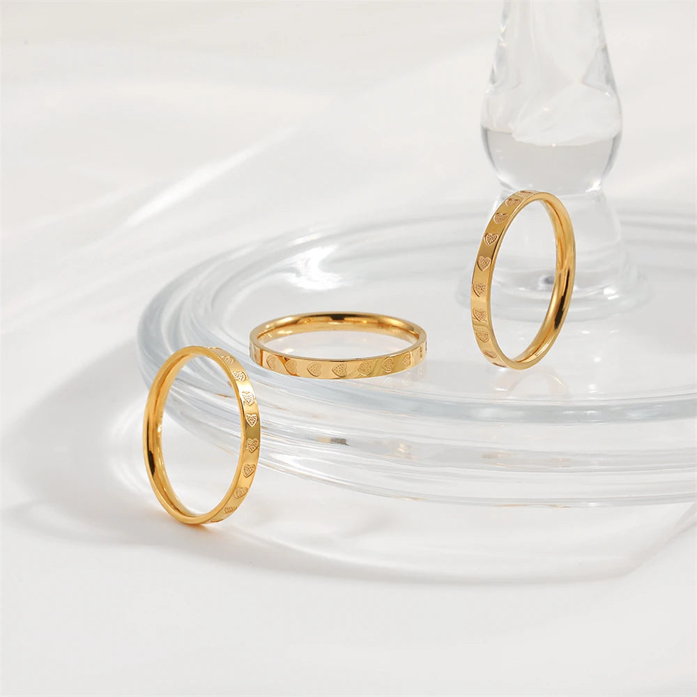 Golden Stainless Steel 2mm Heart Rings Women Size 5/6/7/8/9/10# Thin Finger Ring Wedd lifestyle view