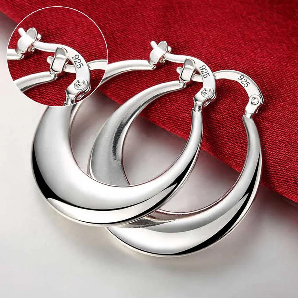 Top Quality 925 Sterling Silver Earrings Simple Round Circle Hoop Earrings For Woman alternate view